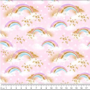 Rainbow Unicorns Radiant Rainbows PINK, 112cm Wide 100% Cotton Fabric