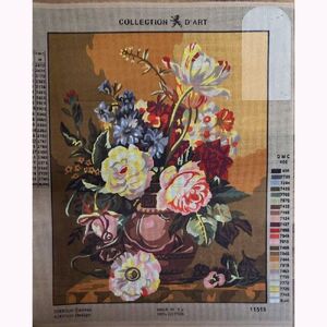 FLOWER VASE Tapestry Design Printed On Canvas #11518