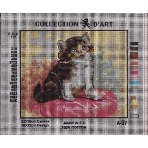Cat On Red Pillow Tapestry Design Printed On Canvas #A-37