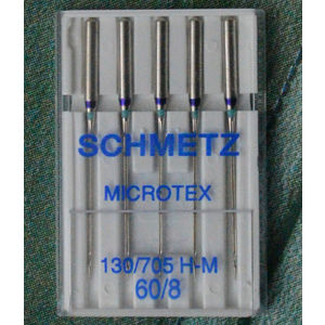 Schmetz Machine Needles, MICROTEX Size 60/8, Pack 5 Needles, 130/705H-J System