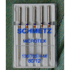 Schmetz Machine Needles, MICROTEX Size 80/12, Pack 5 Needles, 130/705H-J System