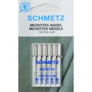 Schmetz Machine Needles MICROTEX Sizes 60-80, Pack 5 Needles, 130/705H-J System