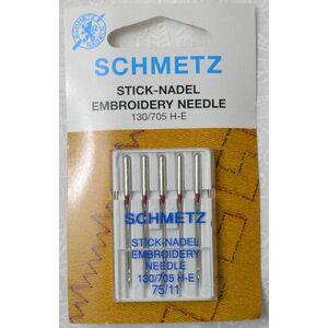 Schmetz Machine Needle EMBROIDERY Size 75 / 11, Pack of 5 Needles