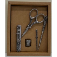 New 5 pce Antique Style Sewing Kit, Scissors/Needle Case/Yarn Needle/Awl/Thimble