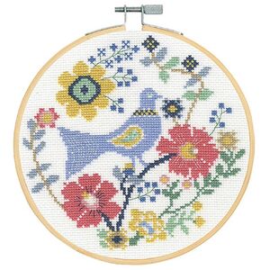 DMC A BIRD IN FLOWERS Counted Cross Stitch Kit 18cm Diameter, BK1929