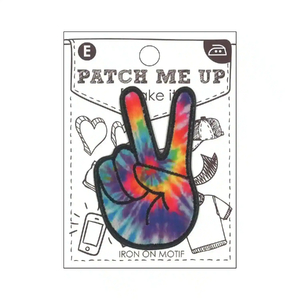 TIE DYE PEACE FINGERS Motif Iron-On 6.5cm x 4cm - Patch Me Up by Make It BM6955