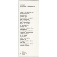 Prayer For First Communion Laminated Bookmark Prayer Card, 47mm x 132mm Holy Card