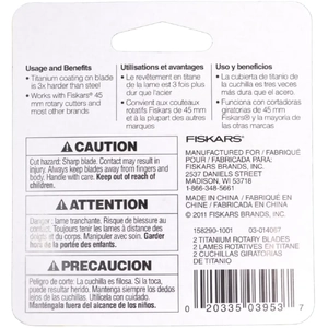 Fiskars 45mm Rotary Cutter Titanium Coated Blades, 2 Pack Straight Cut