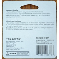 FISKARS 60mm Rotary Cutter BLADE, Razor Edge, Fits Most Brands