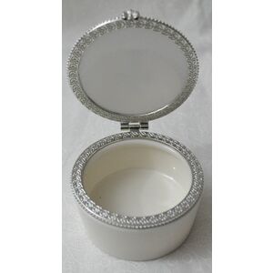 My First Rosary Porcelain Box, Blue, 60mm Diameter, 40mm High, Hinged Lid