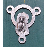 Rosary Centre Piece, Sacred Heart Of Mary / Jesus, Silver Tone 16 x 14mm Overall