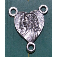 Rosary Centre Piece, Heart, Silver Tone 18 x 15mm