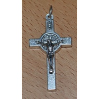 St Benedict Crucifix, 40mm Silver Tone Metal, With 55cm Silver Plated Chain