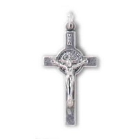 St Benedict Crucifix, 40mm Silver Tone Metal, Made in Italy
