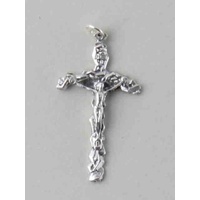 Crucifix, 43mm Silver Tone Metal Crucifix Pendant, Curved, Made in Italy