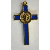 St Benedict Crucifix, All Metal With Blue Enamel Inlay 60mm x 30mm