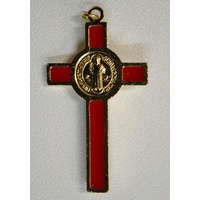 St Benedict Crucifix, All Metal With Red Enamel Inlay 60mm x 30mm