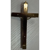 Wall Crucifix Metal Backed Brown Wood Cross Metal Corpus 110 x 65mm