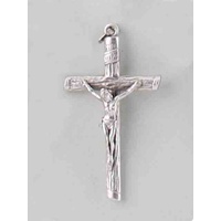 Crucifix, Silver Tone Metal, 48mm Log Look Finish, Made in Italy