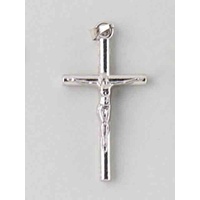 Crucifix, 35mm High Round Metal Cross, SILVER Tone Pendant, Made in Italy