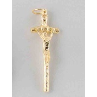Crucifix 47mm Gold Tone Metal Pope Crucifix Pendant, Log Look, Made in Italy