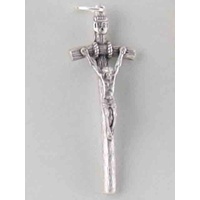 Crucifix 47mm Silver Tone Round "Log Look" Metal Pope Crucifix Pendant, Quality Item Made in Italy