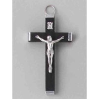 Crucifix 60mm Metal Backed Black Wood Pendant, Quality Made in Itay