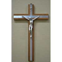 40cm Wall Crucifix, Metal Corpus, Wood Cross With Metal Inlay, Made in Italy
