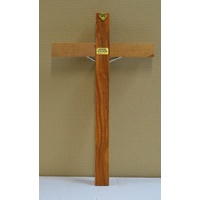 Olive Wood Wall Crucifix, Metal Inlay & Corpus, 300 x 180mm, Made in Italy
