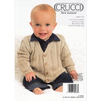 Crucci Knitting Pattern 1422, Baby Crew or Vee Cardigan, Lace or Rib Stitch, 4 Ply