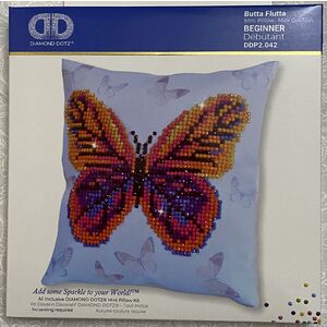 Diamond Dotz 5D Embroidery Facet Art Kit, BUTTA FLUTTA DDP2.042 Decorative Pillow