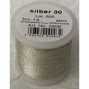 Madeira Metallic 12, Hand Embroidery Thread, 40m, 3ply Divisible, Colour SILVER 30