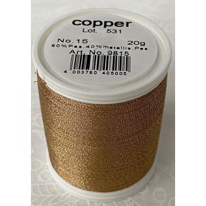 Madeira Metallic No.15 Hand Embroidery Thread, 300m Spool, Colour COPPER