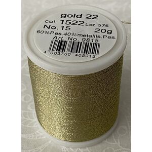 Madeira Metallic No.15 Hand Embroidery Thread, 300m Spool, Colour GOLD 22