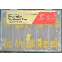 Decorative NUMBERED Pins, Numbers 1 to 10 x 10 each (100 pins 43mm)