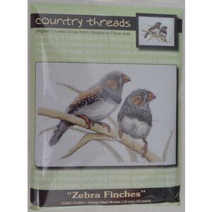 Country Threads Cross Stitch Kit, Zebra Finches 16 x 24cm, 16ct Aida, #FJ-005