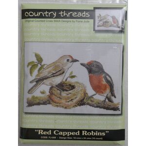 Country Threads Red Capped Robins Cross Stitch Kit, 16 x 24cm, 16ct Aida #FJ-008