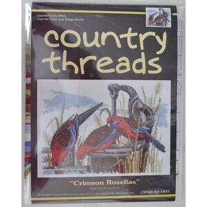 Country Threads CRIMSON ROSELLAS Cross Stitch Kit 26 x 34cm 14ct Aida #FJ-1025