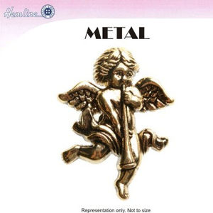 Hemline / Vizzy Metal Buttons (Style 32), Shanked, Pack of 4, CHERUB TRUMPET