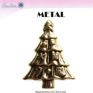 Hemline / Vizzy Metal Buttons (Style 32), Shanked, Pack of 4, XMAS TREE