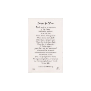 Prayer For Peace, Laminated Prayer Card, 110 x 70mm, Holy Card