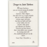 Prayer To Saint Barbara, Laminated Prayer Card, 110 x 70mm, Holy Card