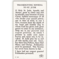 Thanksgiving Novena To Saint Jude Laminated Prayer Card, 60mm X 103mm Holy Card
