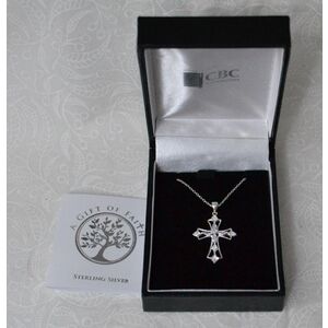 Sterling Silver Chain and Filgree Cross, Gift Boxed