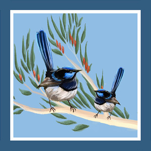 Australian Birds Of The Bush 6" Blocks Sky Blue, 1 set of 9 Blocks only