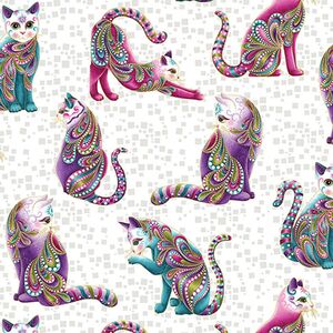 Cat-I-Tude, Artist-O-Cats White, 110cm Wide Cotton Fabric 7122/109