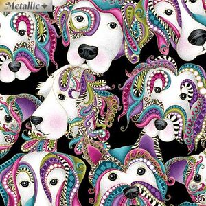 Dog On It, Let's Face It Black Multi, 112cm wide Cotton Fabric 9050/5312
