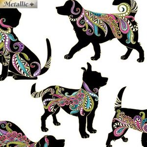 Dog On It, Hot Diggity Large White 112cm Wide Cotton Fabric 9050/5409
