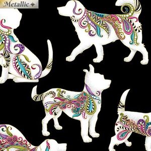Dog On It, Hot Diggity Large Black 112cm wide Cotton Fabric 9050/5412