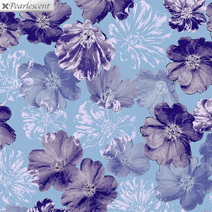Violet Twilight, Shimmery Blossoms Aqua, 112cm Wide Cotton Fabric 9105/1905